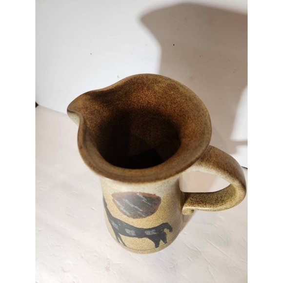 Stoneware Pottery Glazed Bull Motif Country Western Pitcher 9.5" - Picture 3 of 7